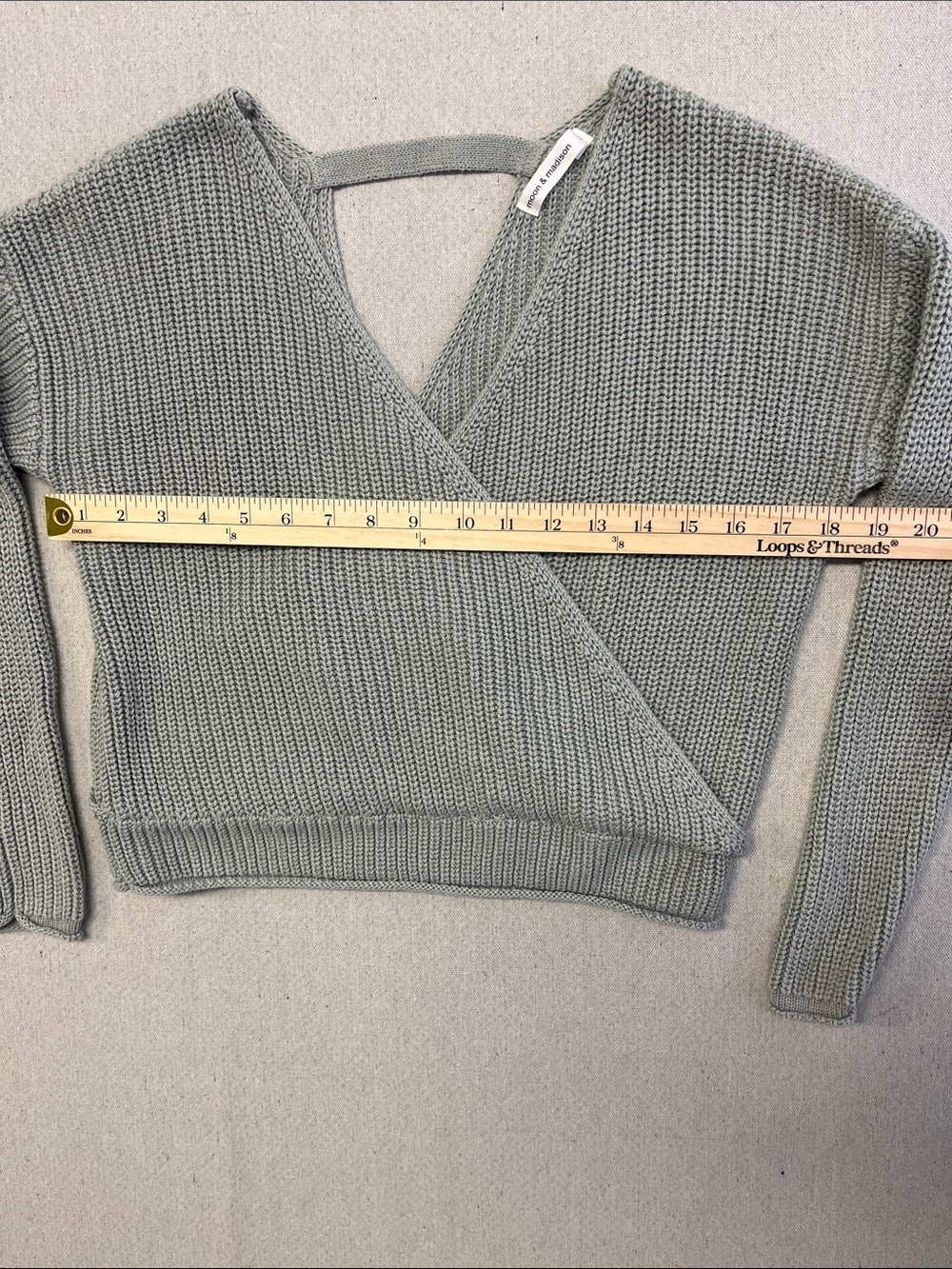 moon & madison Sage Green Crossover V-Neck Sweater - Picture 6 of 10